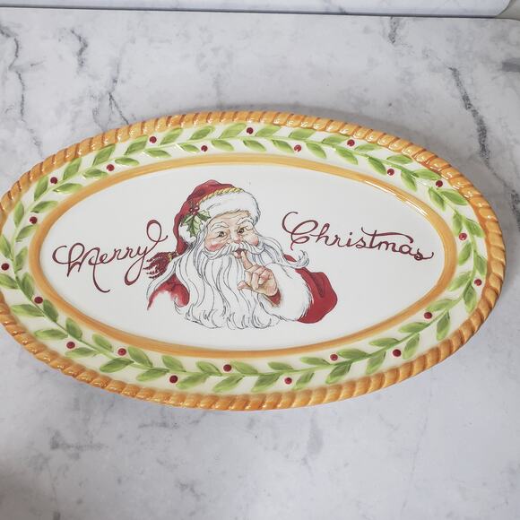 FITZ and FLOYD Vintage Santa pattern sentiment candy serving tray - Picture 1 of 8